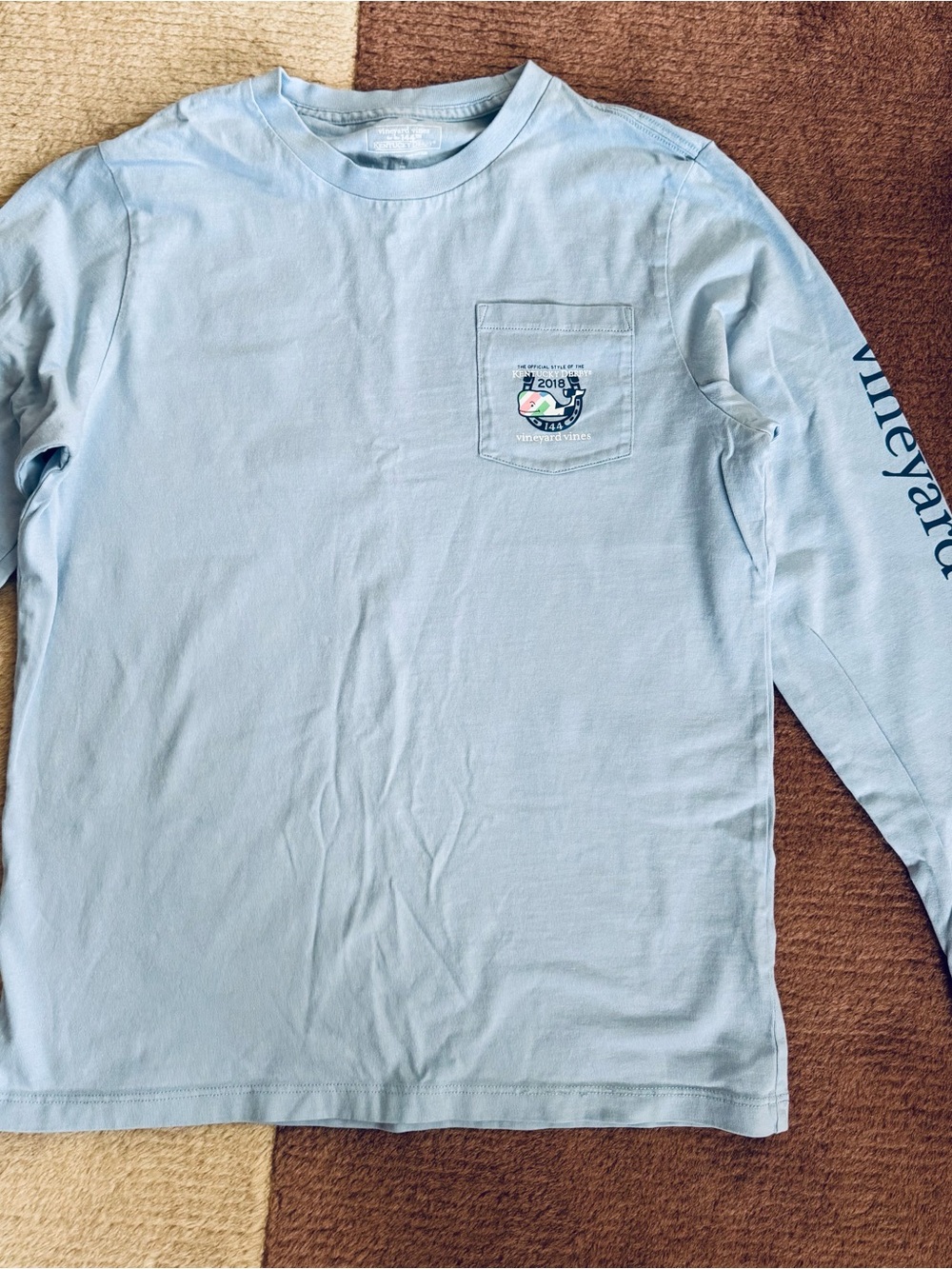 Vineyard Vines Kids Light Blue Long-Sleeve Pocket Tee with Whale Graphic